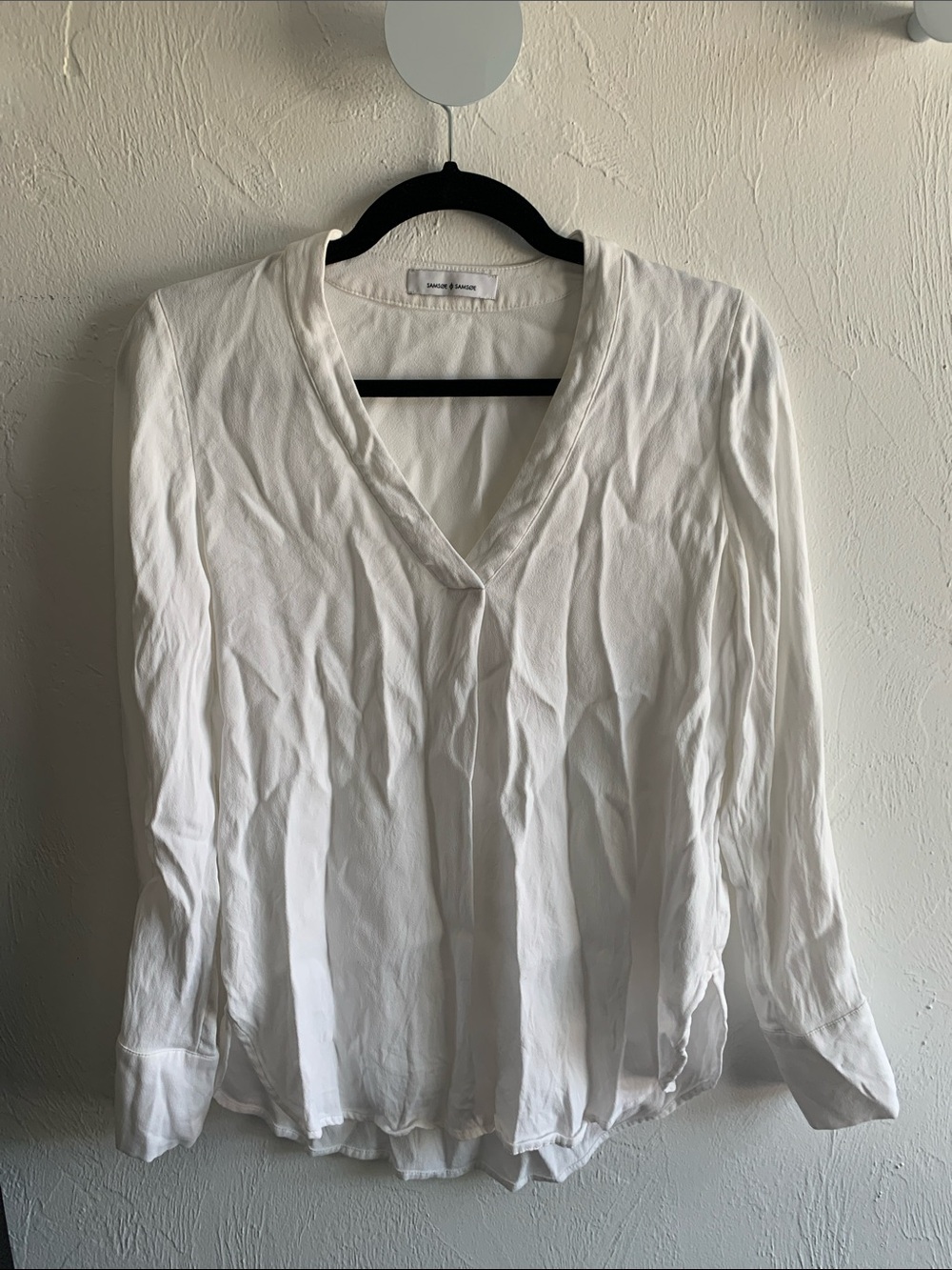 Samsoe XS White V-Neck Long Sleeve Blouse